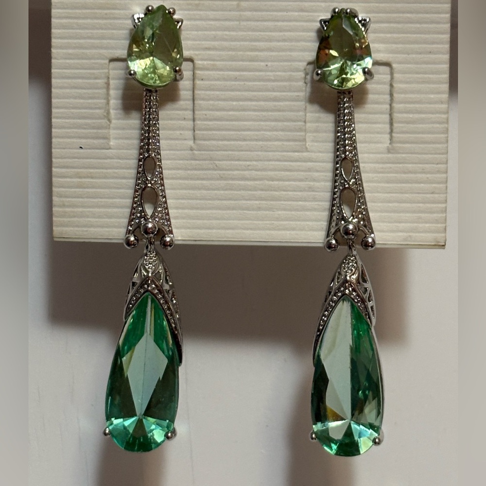 Vintage Dangle Drop Earrings | Large Pear Prasiolite (Green Amethyst) Gemstone